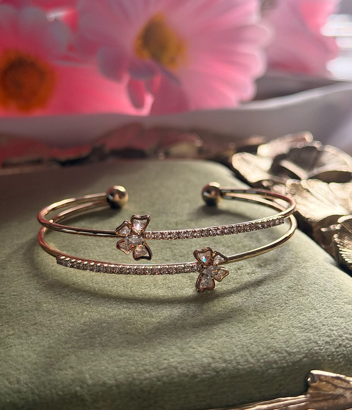 Vintage Kelebek Motifli Zirkon Taşlı Halka Bileklik
