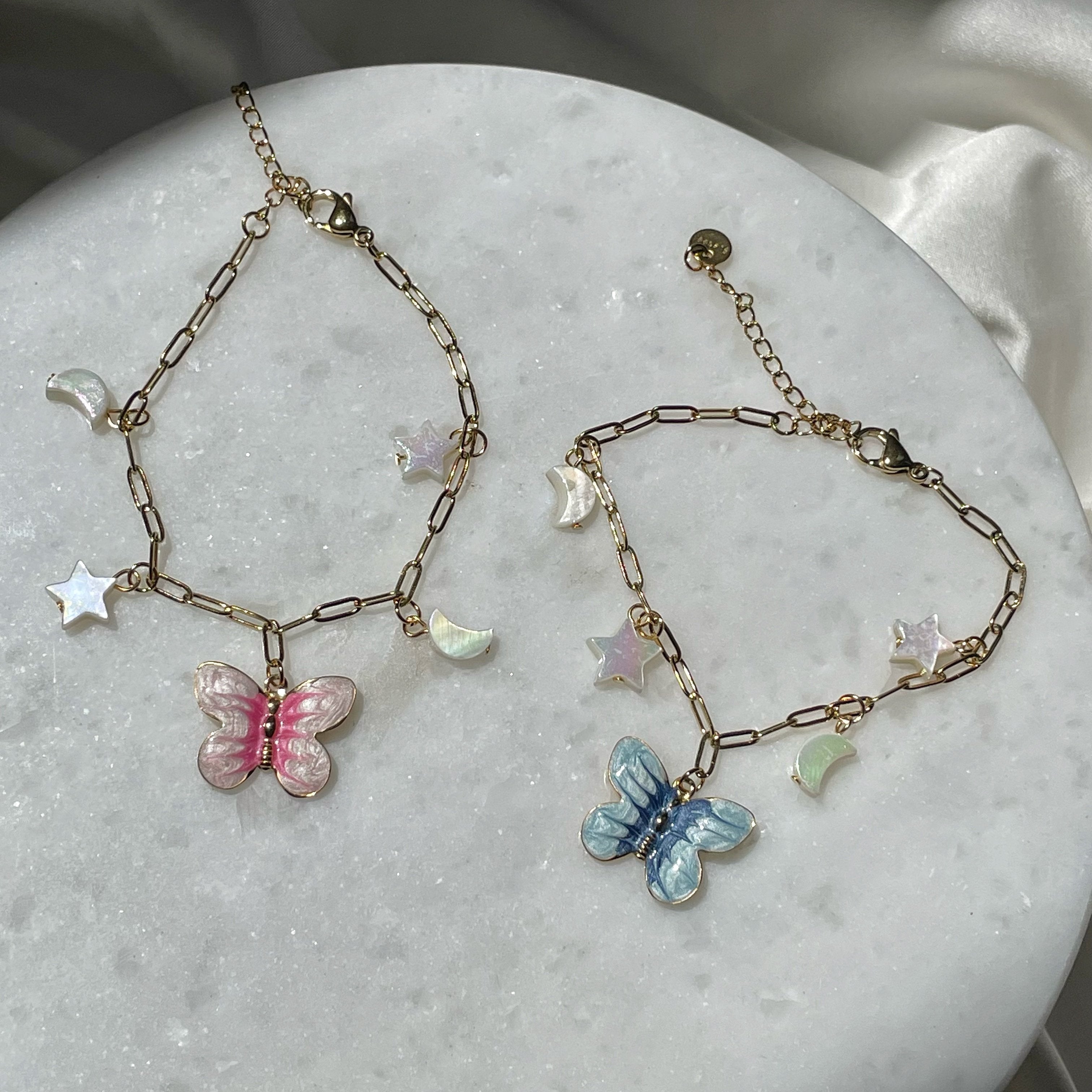 Ay ve Yıldız Figürlü Kelebek Çelik Bileklikler