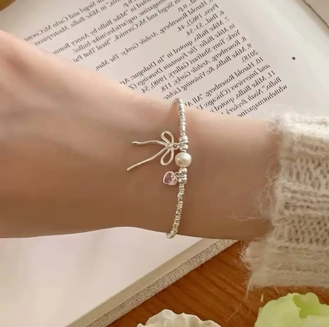 Sweet Heart Fiyonk Gümüş Bileklik Vintage Aksesuar