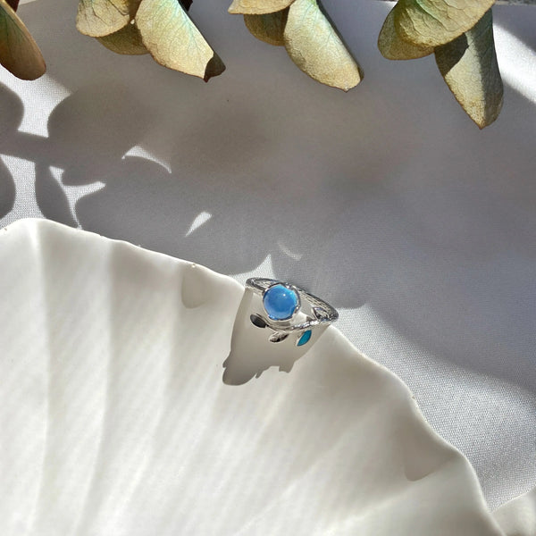 Blue Stone and Leaf Gümüş Yüzük