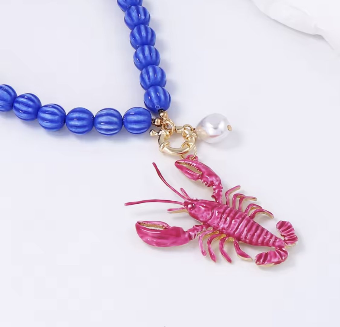 İnci Detay Mavi Boncuk Tasarım Istakoz Kolye