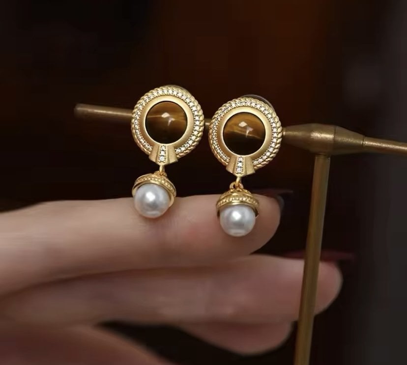 Vintage Stone and Pearl Küpe