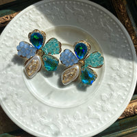 Blue Stone Flower Tasarım Küpe