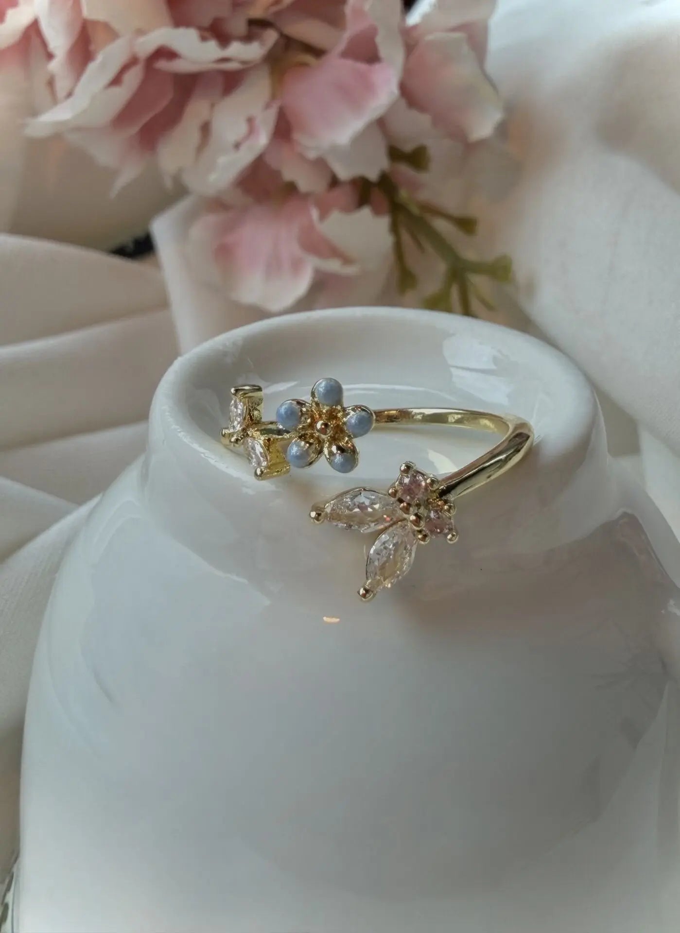 Forget Me Not Minimal Çiçek Detaylı Zirkon Yüzük Vintage Aksesuar