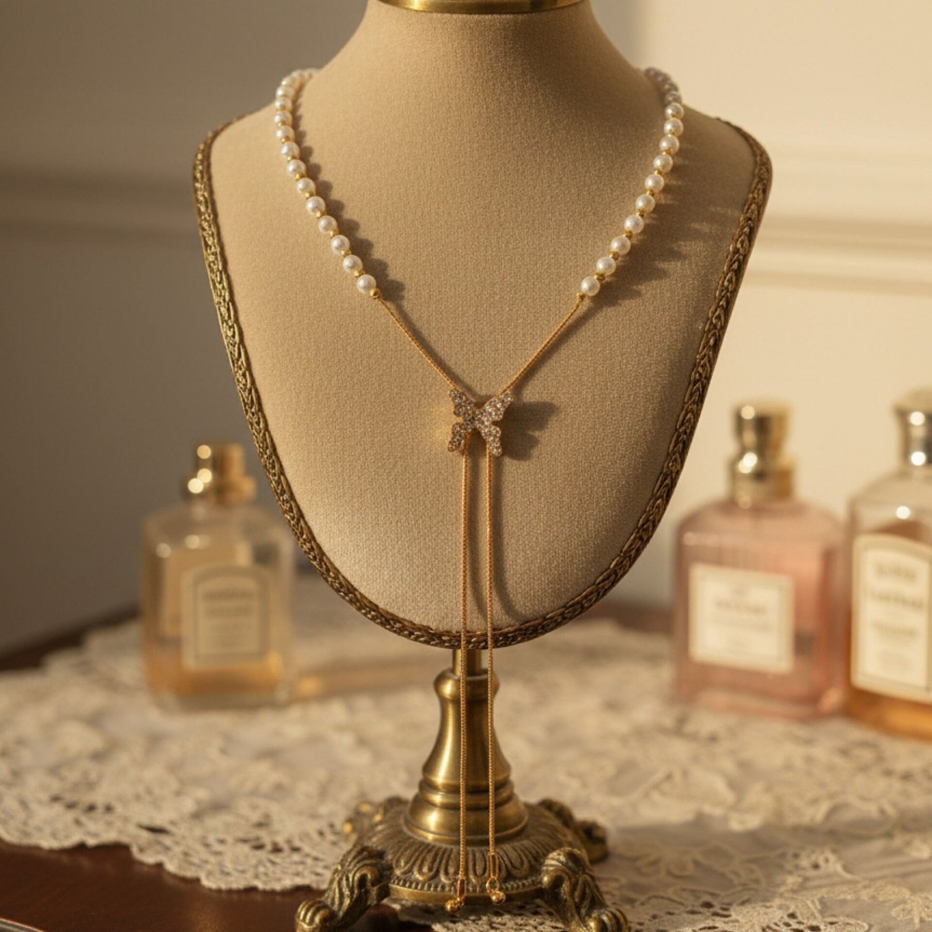 İnci Detaylı Kelebek Y Kolye