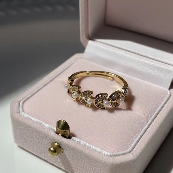 İnci Detaylı Yaprak Vintage Yüzük Vintage Aksesuar