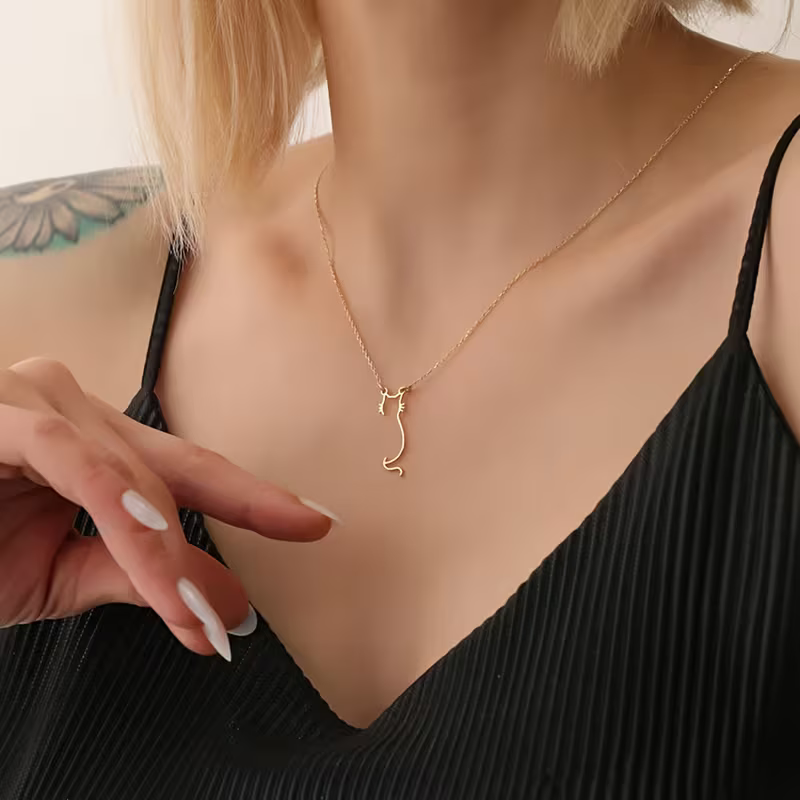 Kedi Tasarım Çelik Kolye