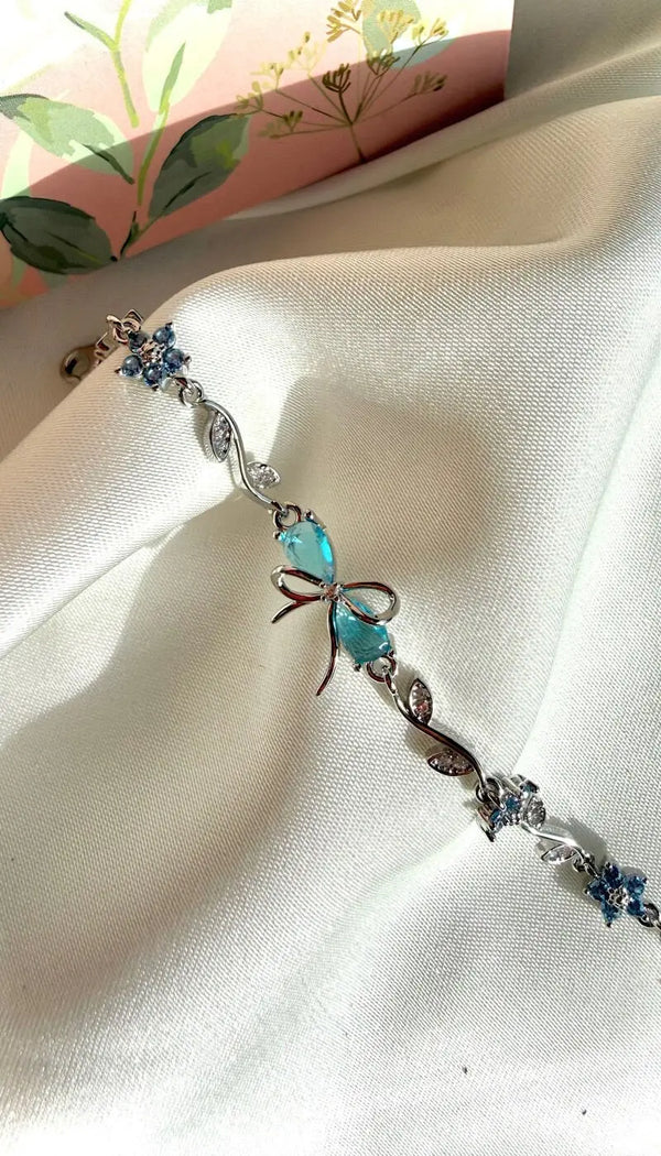 Mavi Taşlı Fiyonk Detaylı Yaprak Tasarım Bileklik Vintage Aksesuar