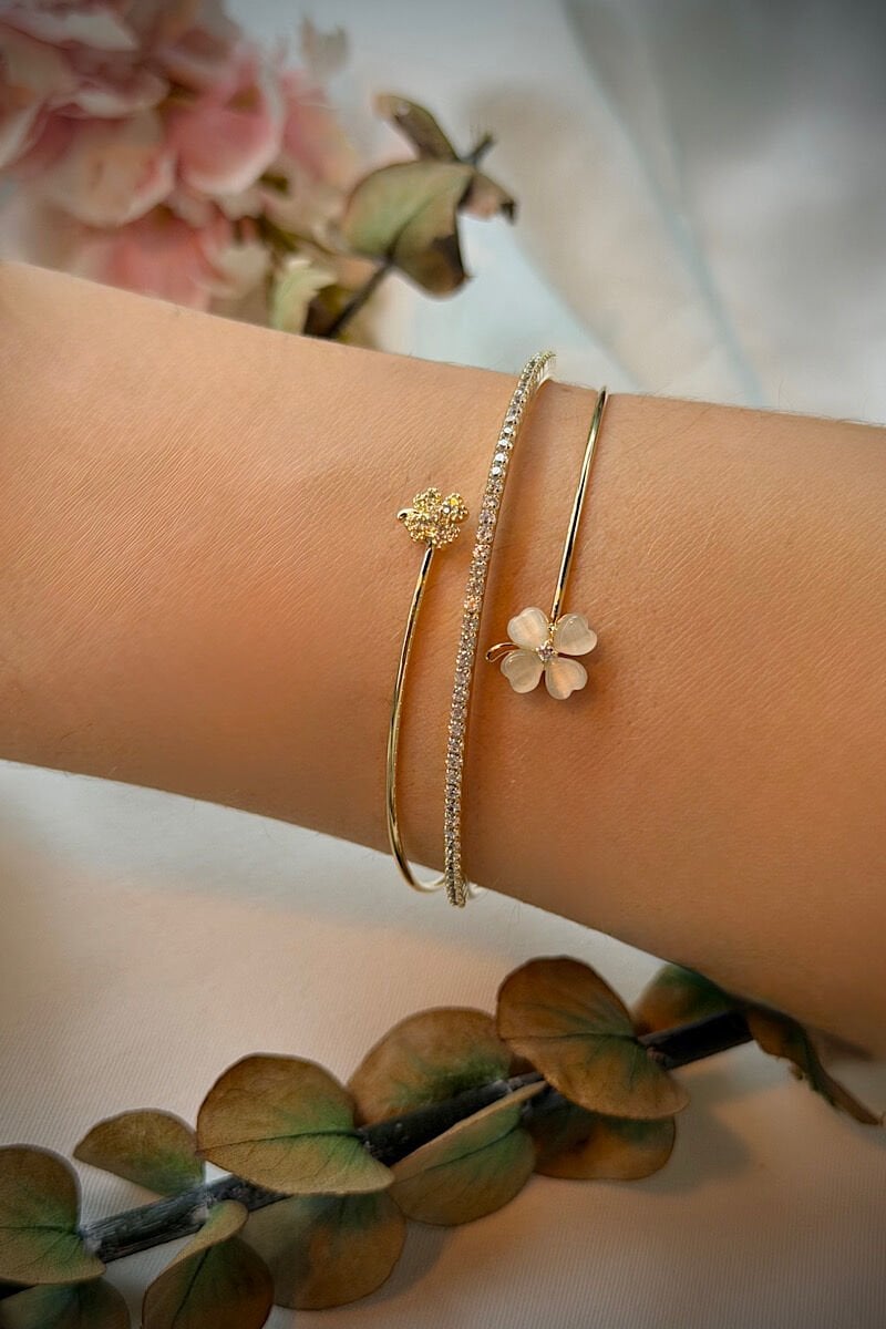 Minimal Çiçek Figürlü Zirkon Taşlı Vintage Halka Bileklik