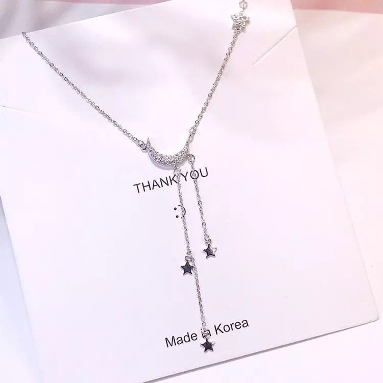 Moon and Star Gümüş Kolye