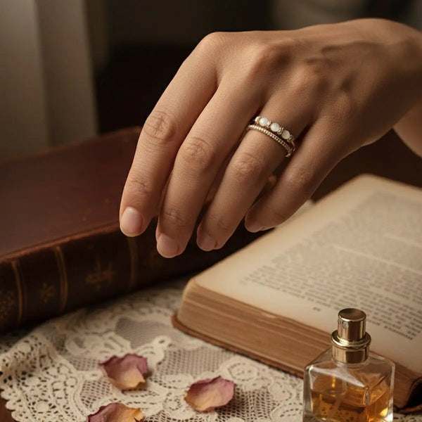 Opal Taşlı Çift Katmanlı Vintage Yüzük Vintage Aksesuar