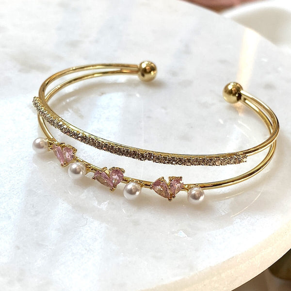Pembe Kalp ve İnci Figürlü Halka Bileklik