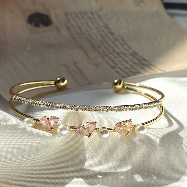 Pembe Kalp ve İnci Figürlü Halka Bileklik
