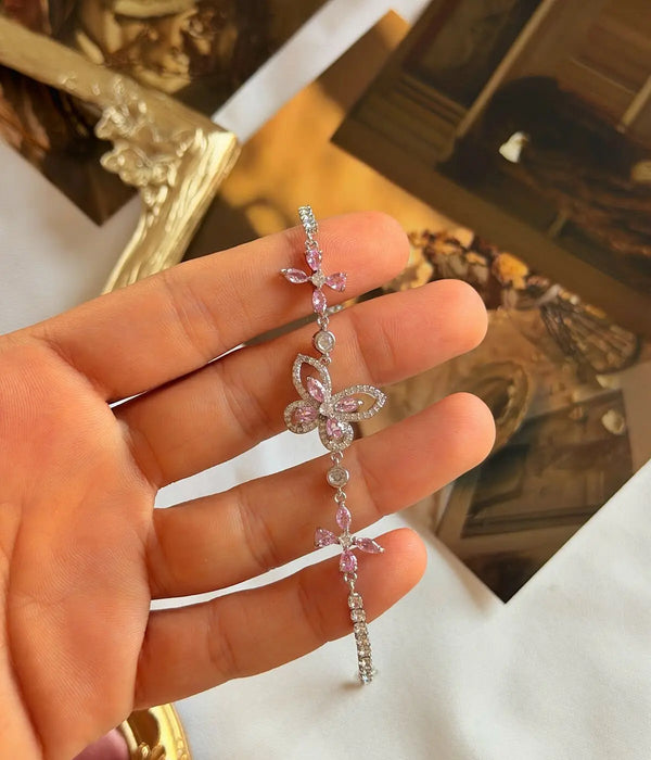 Pembe Taşlı Vintage Kelebek Bileklik