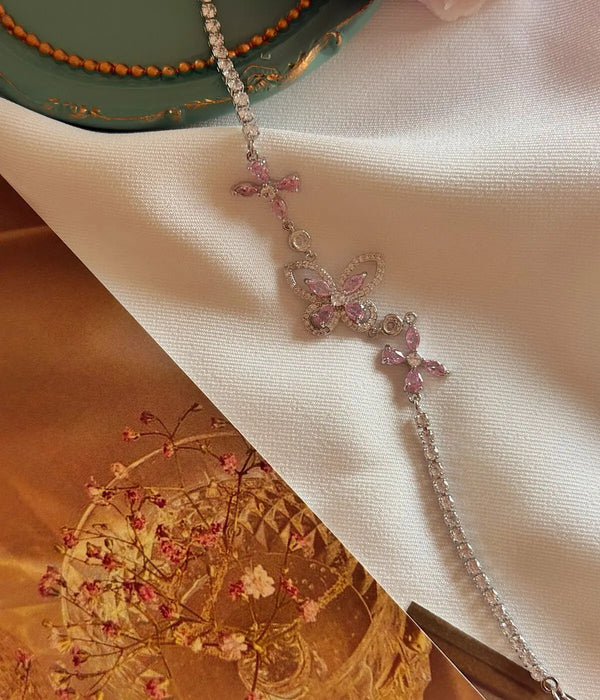 Pembe Taşlı Vintage Kelebek Bileklik