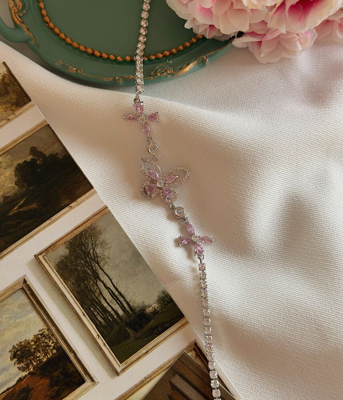 Pembe Taşlı Vintage Kelebek Bileklik