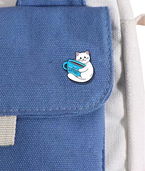 Kahve Fincanı ve Kedi Tasarım Broş