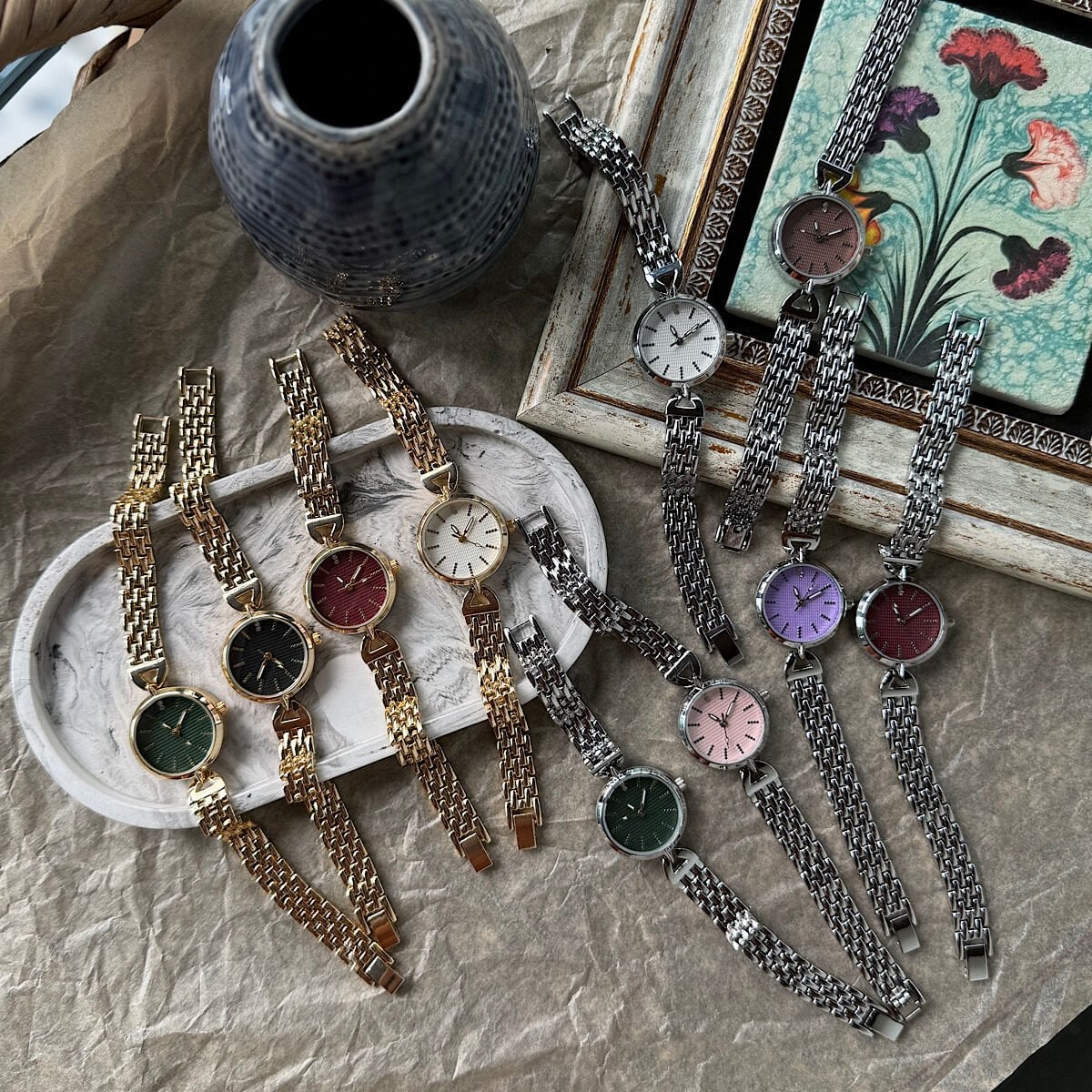 Renkli Kadran Yuvarlak Kasa Tasarım Çelik Saatler