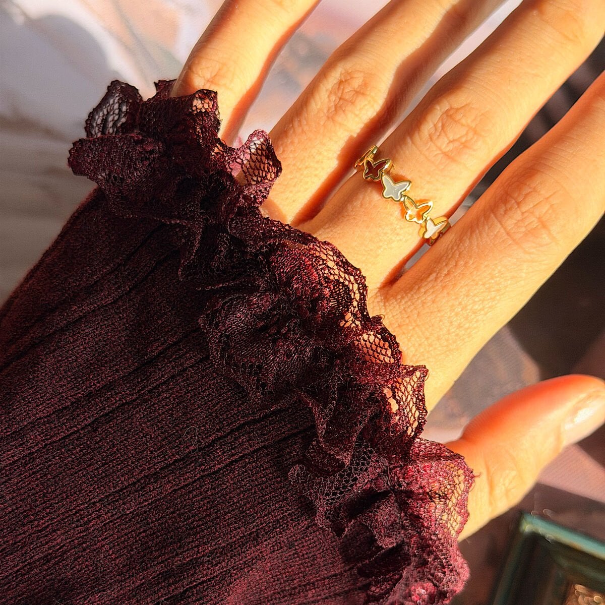 Sedef Taşlı Vintage Kelebek Tasarım Yüzük