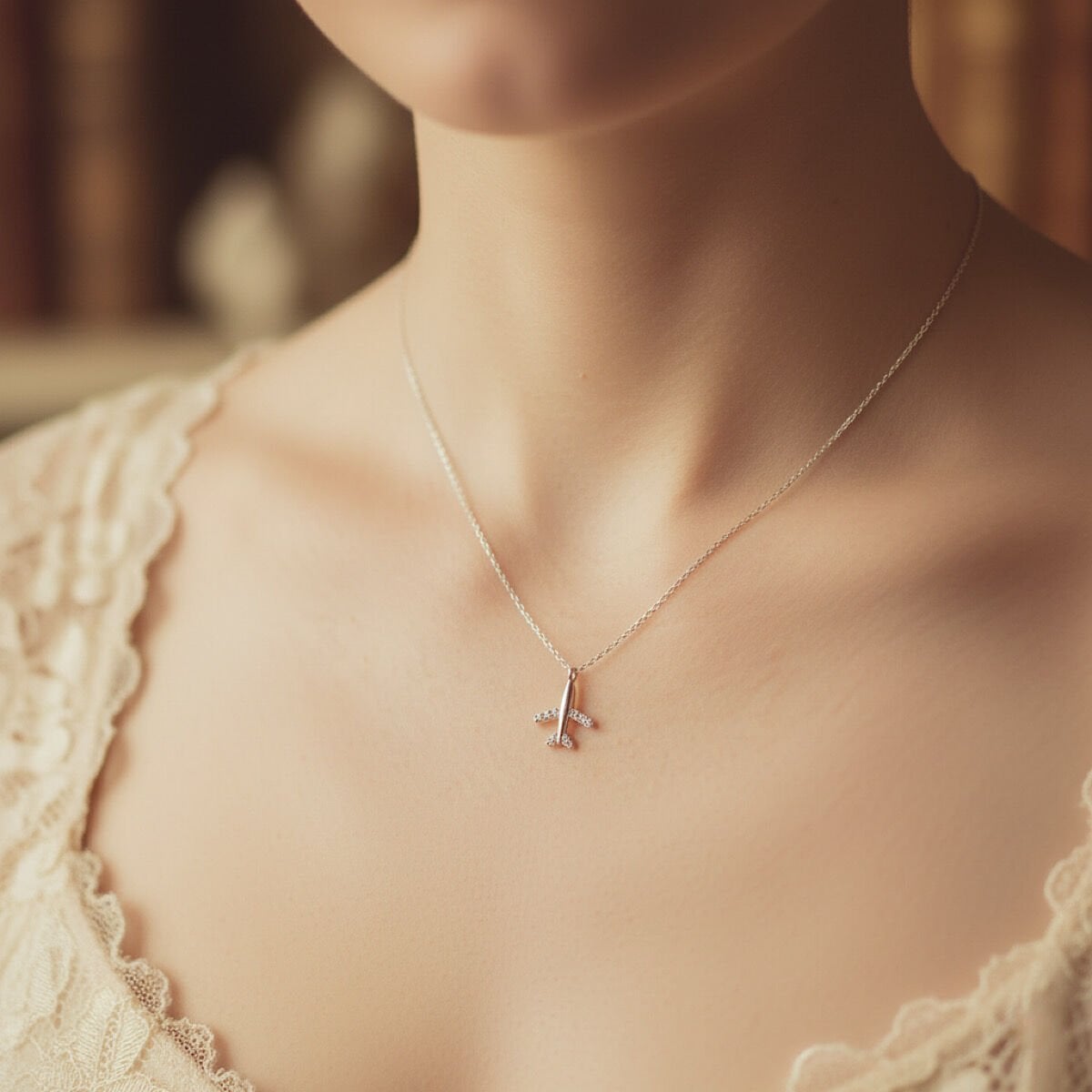 Uçak Figürlü Gümüş Kolye