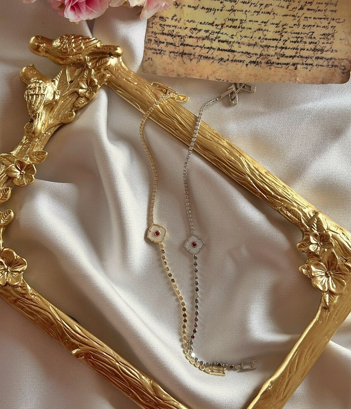 Vintage Kare Tasarım Kırmızı Taşlı İnce Minimal Bileklik