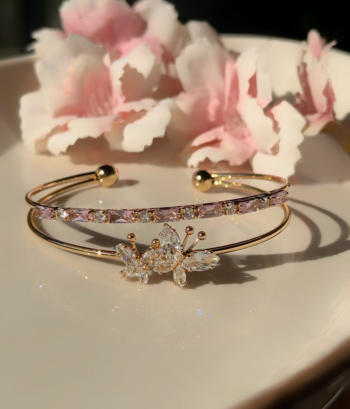 Vintage Kelebek Motifli Minimal Zirkon Taşlı Kadın Halka Bileklik
