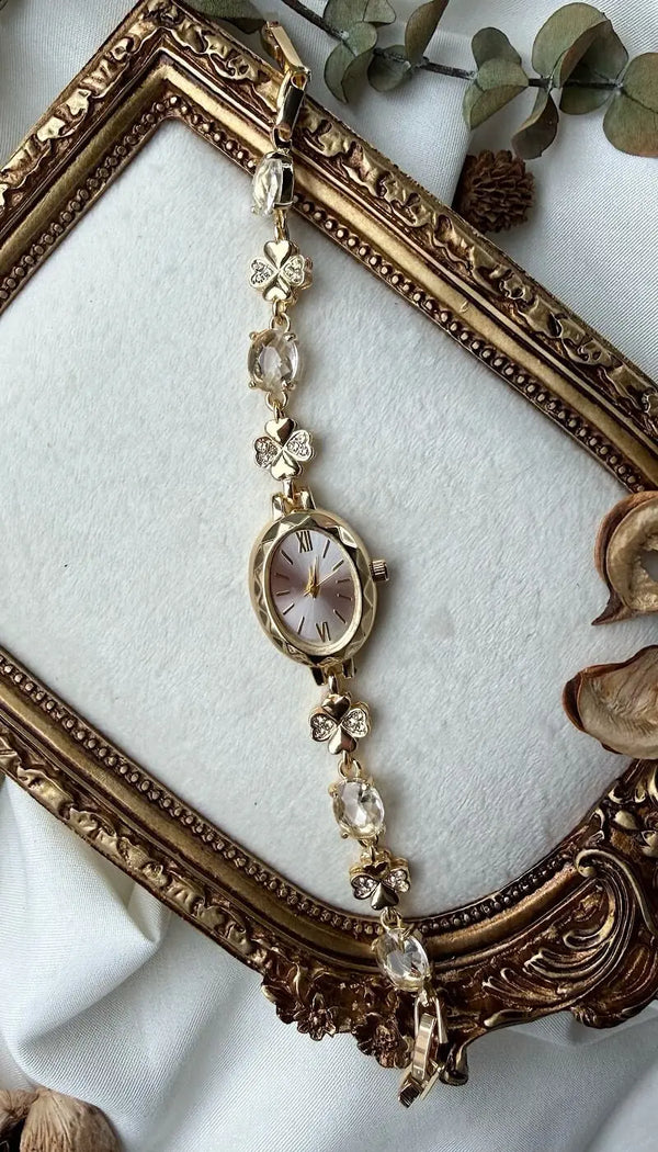 Vintage Renkli Çiçek Oval Tasarım Saat Vintage Aksesuar
