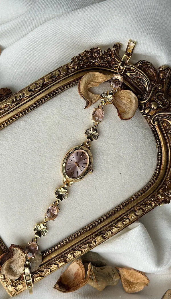 Vintage Renkli Çiçek Oval Tasarım Saat Vintage Aksesuar