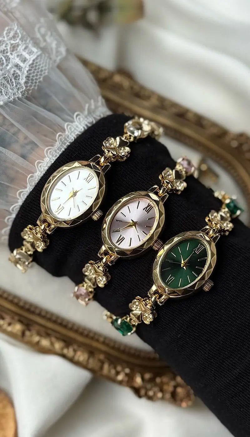 Vintage Renkli Çiçek Oval Tasarım Saat Vintage Aksesuar
