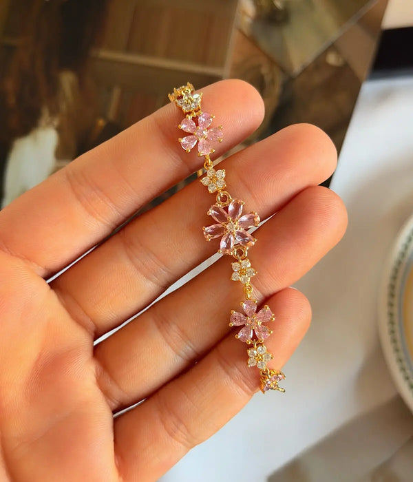 Vintage Sakura Çiçeği Tasarımlı Pembe Taşlı Kadın Bileklik