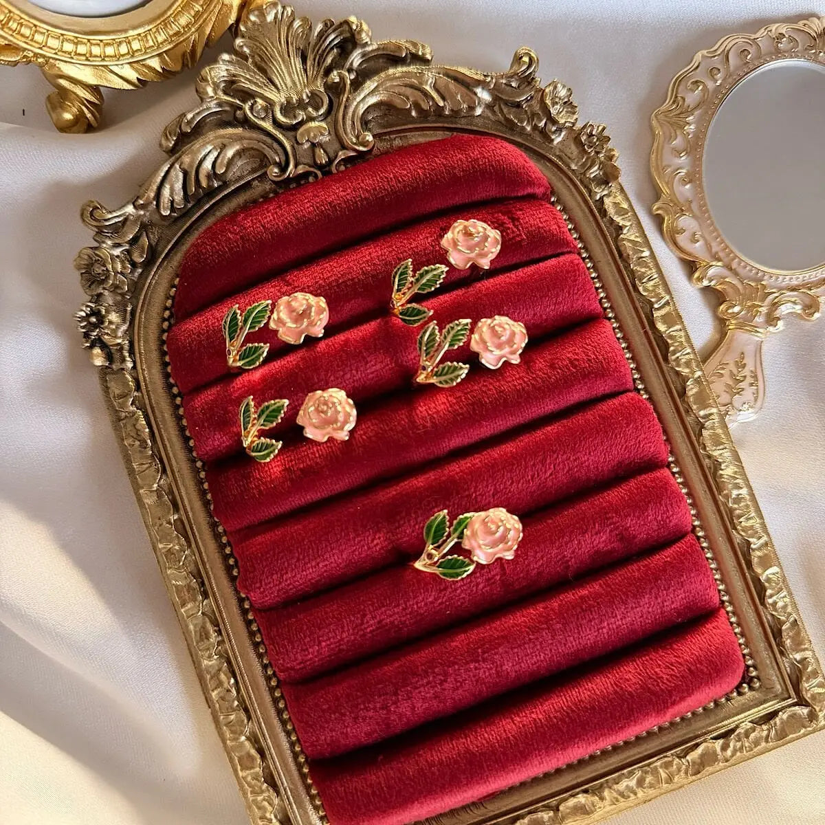 Yeşil Yapraklı Vintage Gül Yüzük Vintage Aksesuar